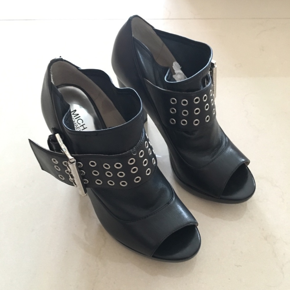 Michael Kors Black Leather Peep Toe Dress Boots